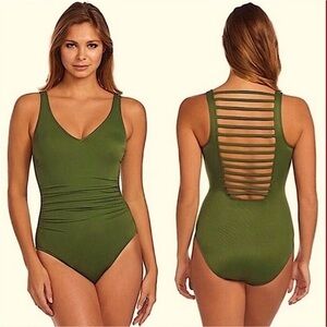 MagicSuit by MiracleSuit green Steffi one piece swimsuit with ladderback Size 16